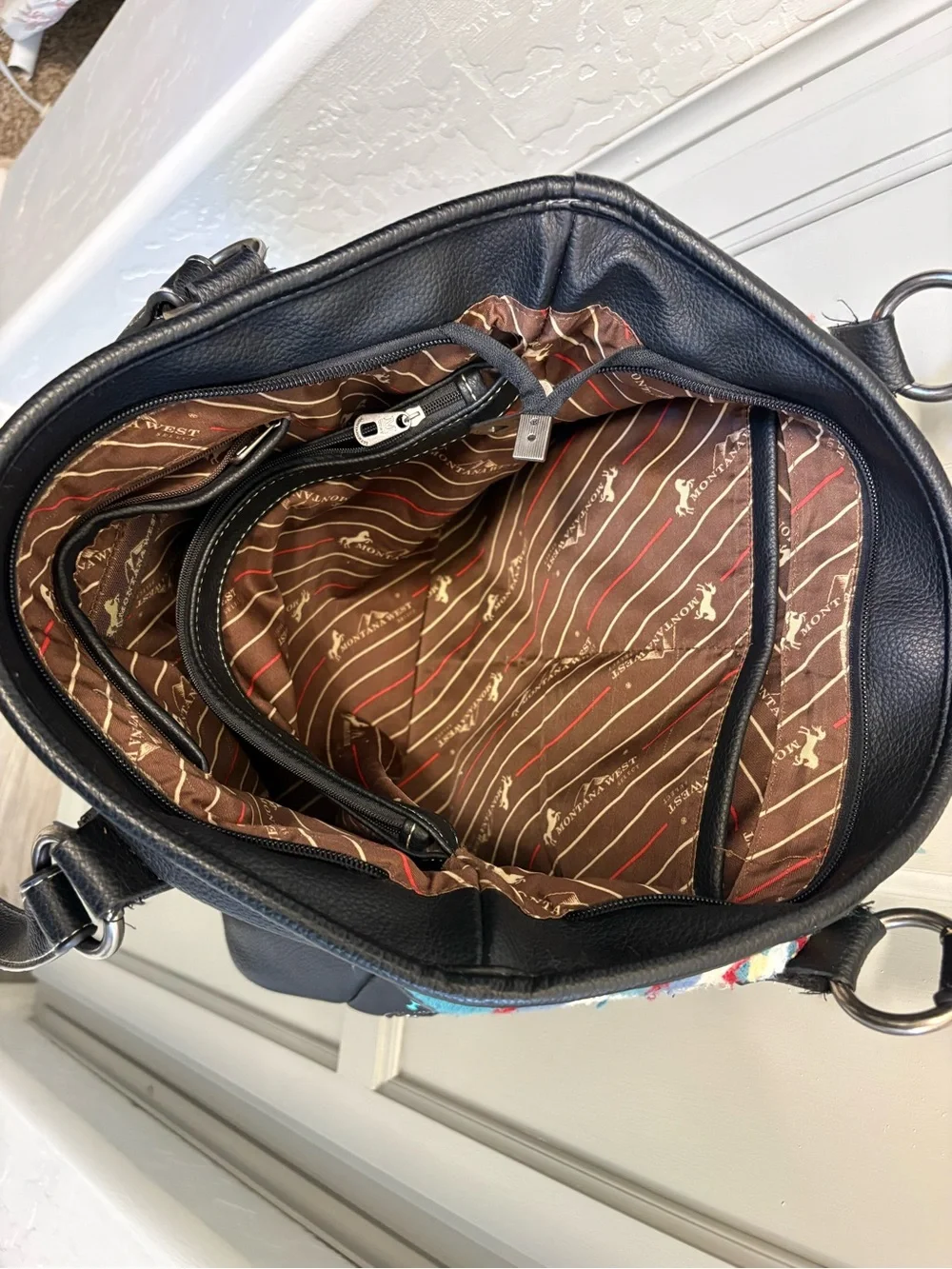 Turquoise Southwestern Pattern Tote Bag with Studded Trim